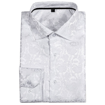 White Floral Silk Dress Shirt shirt    - Sophisticated Gentlemen
