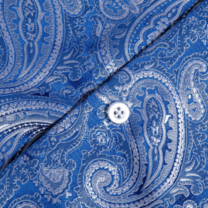 Elegant Blue Paisley Silk Dress Shirt shirt    - Sophisticated Gentlemen