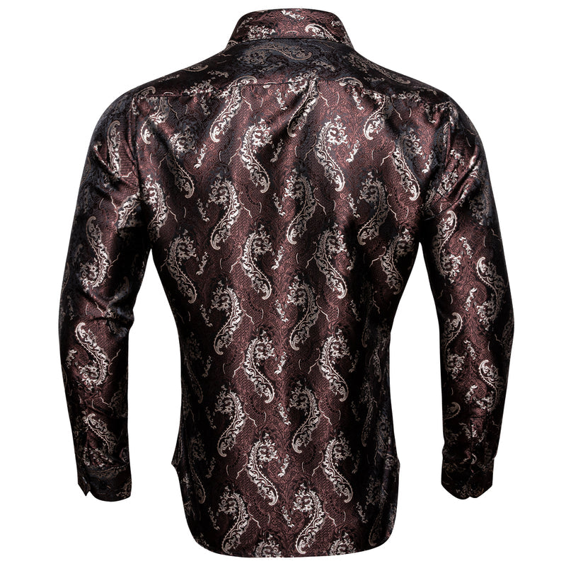 Chocolate Floral Silk Dress Shirt shirt    - Sophisticated Gentlemen