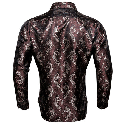 Chocolate Floral Silk Dress Shirt shirt    - Sophisticated Gentlemen