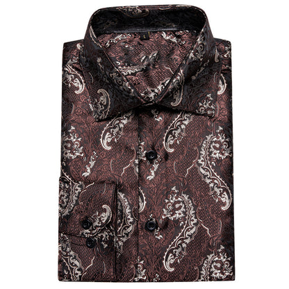 Chocolate Floral Silk Dress Shirt shirt    - Sophisticated Gentlemen