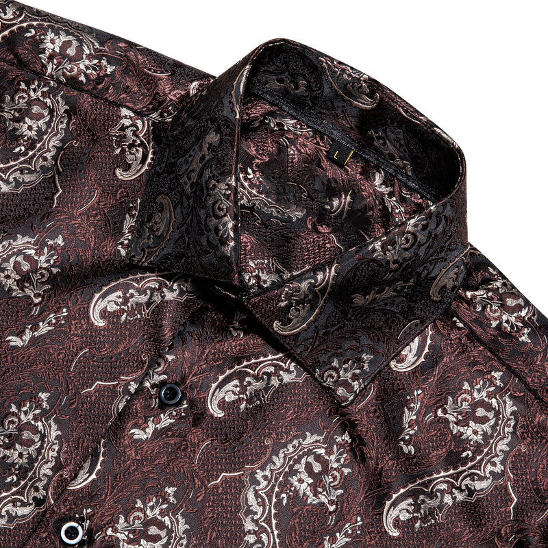 Chocolate Floral Silk Dress Shirt shirt    - Sophisticated Gentlemen