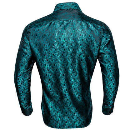 Midnight Black and Lake Blue Paisley Silk Dress Shirt shirt    - Sophisticated Gentlemen