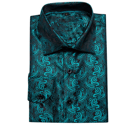 Midnight Black and Lake Blue Paisley Silk Dress Shirt shirt    - Sophisticated Gentlemen