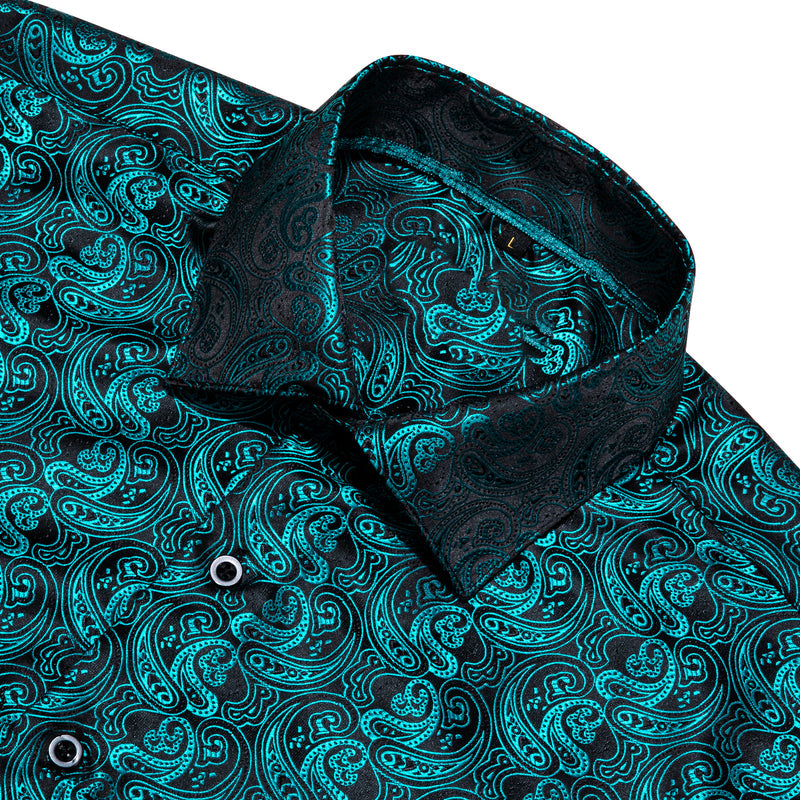Midnight Black and Lake Blue Paisley Silk Dress Shirt shirt    - Sophisticated Gentlemen
