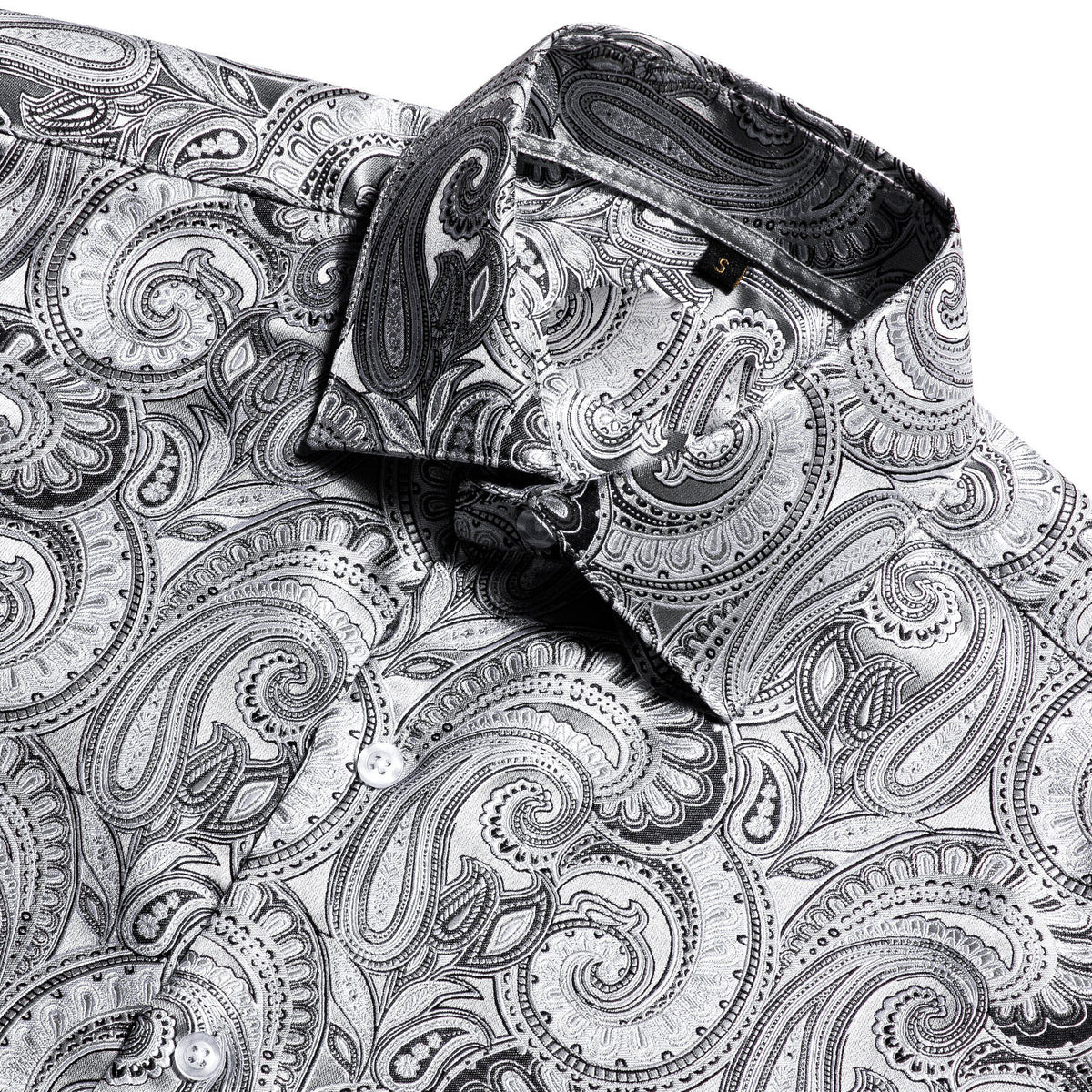 Silver Paisley Silk Short Sleeve Shirt shirt    - Sophisticated Gentlemen