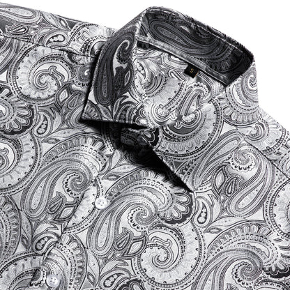 Silver Paisley Silk Short Sleeve Shirt shirt    - Sophisticated Gentlemen