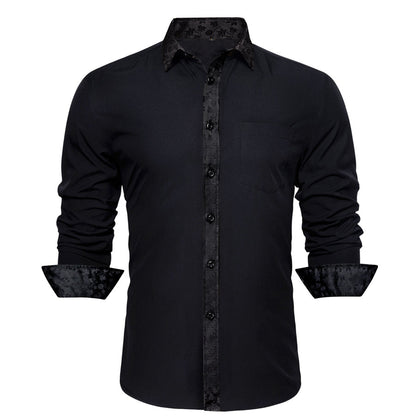Black Dress Shirt with Subtle Floral Accent Trim shirt S - Sophisticated Gentlemen