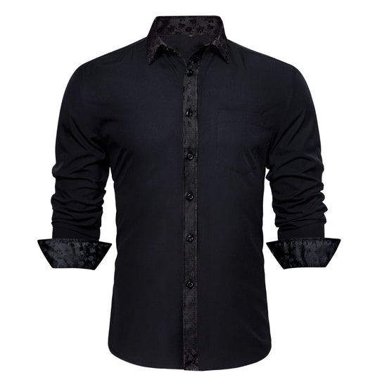 Black Dress Shirt with Subtle Floral Accent Trim shirt S - Sophisticated Gentlemen