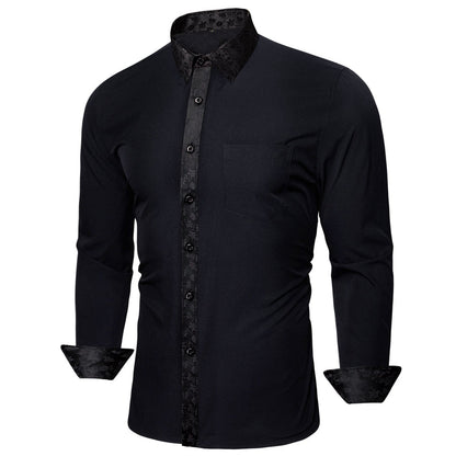 Black Dress Shirt with Subtle Floral Accent Trim shirt - Sophisticated Gentlemen