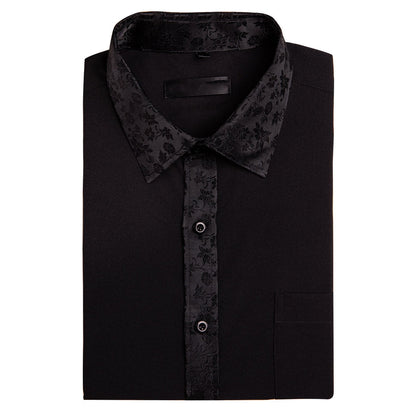 Black Dress Shirt with Subtle Floral Accent Trim shirt - Sophisticated Gentlemen