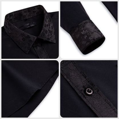 Black Dress Shirt with Subtle Floral Accent Trim shirt - Sophisticated Gentlemen