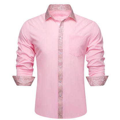 Baby Pink Dress Shirt with White & Pink Floral Trim Detailing shirt S - Sophisticated Gentlemen