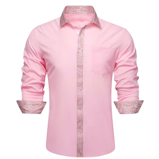 Baby Pink Dress Shirt with White & Pink Floral Trim Detailing shirt S - Sophisticated Gentlemen