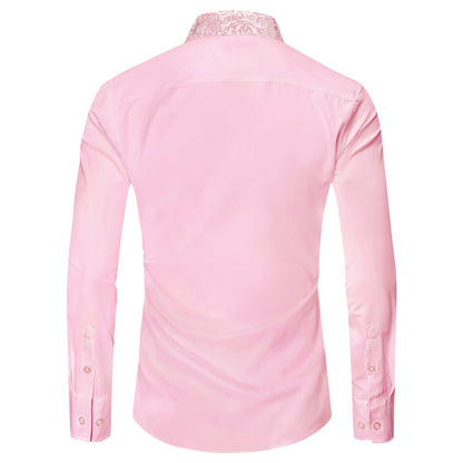 Baby Pink Dress Shirt with White & Pink Floral Trim Detailing shirt - Sophisticated Gentlemen