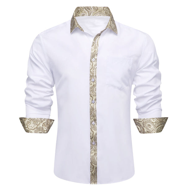white and gold dress shirt with Champagne Paisley Trim Detailing 3XL cleanup-2026-08-21