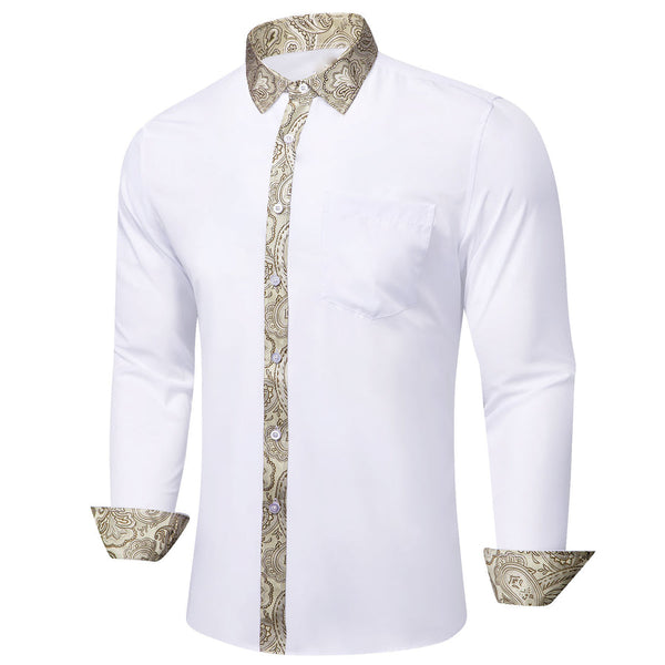 White Dress Shirt with Champagne Paisley Trim Detailing, S