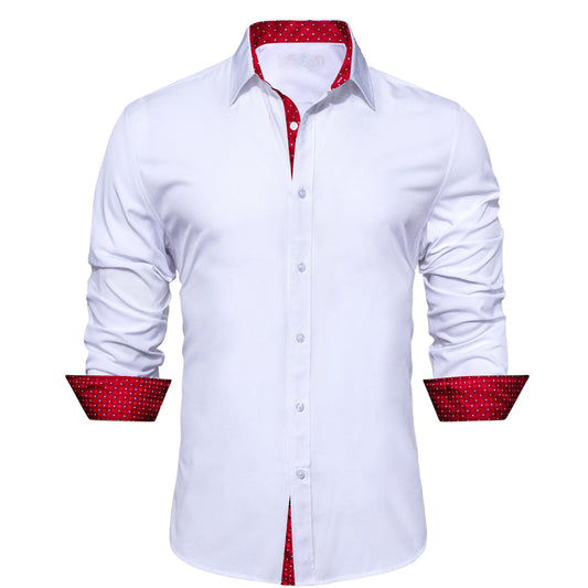 White Dress Shirt with Red & White Plaid Accent Trim shirt S - Sophisticated Gentlemen