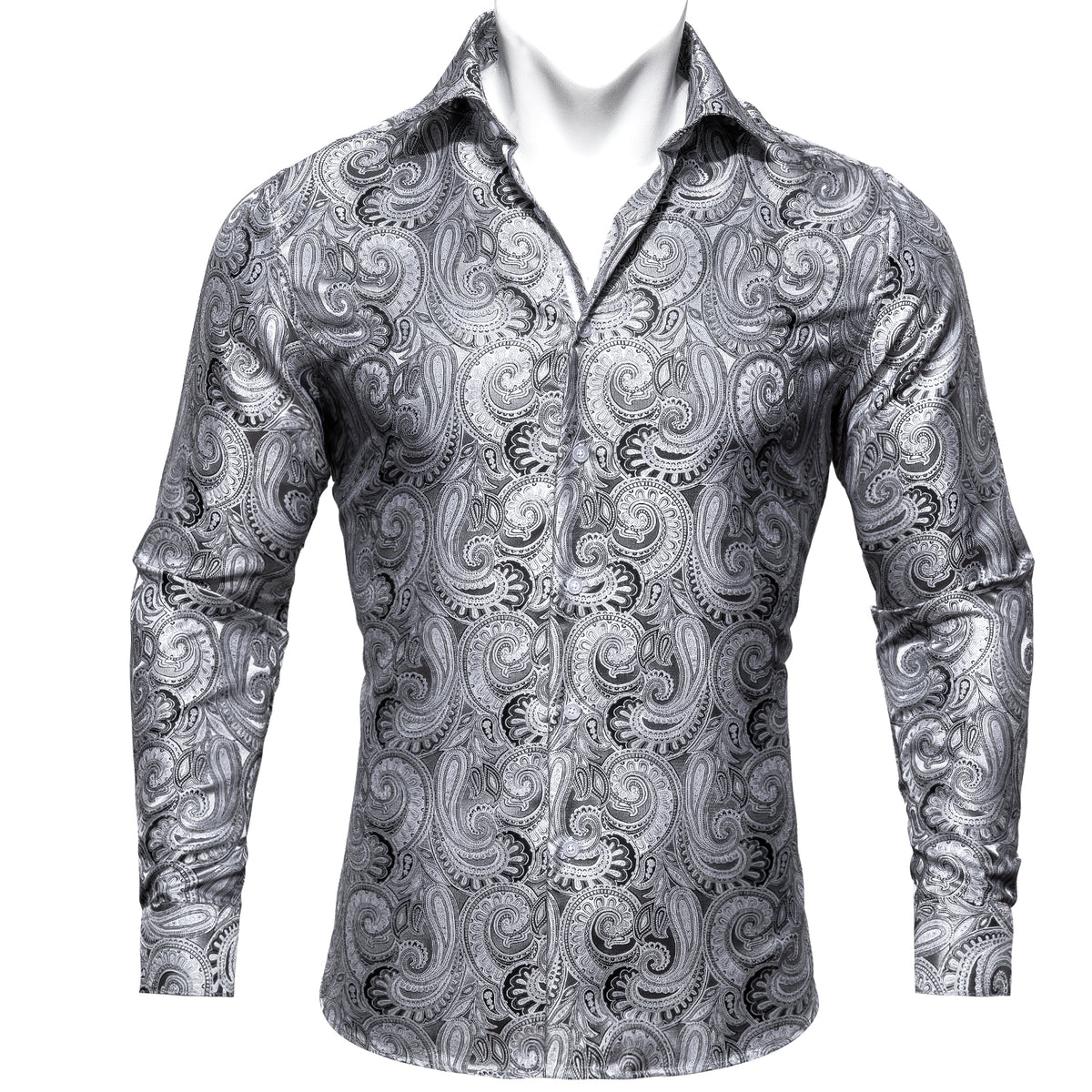 Gray Paisley Silk Shirt shirt S   - Sophisticated Gentlemen