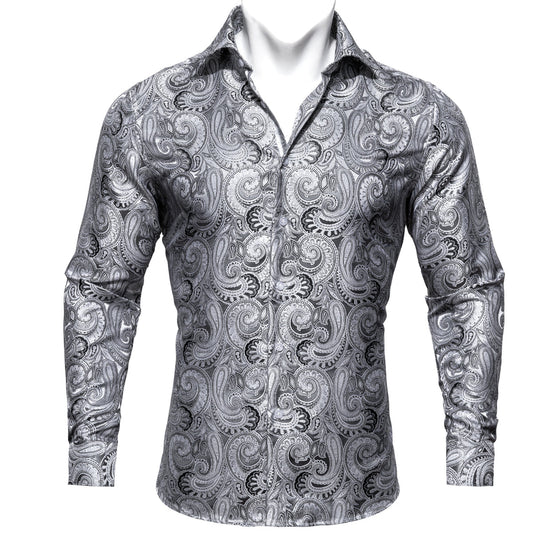 Gray Paisley Silk Shirt shirt S   - Sophisticated Gentlemen