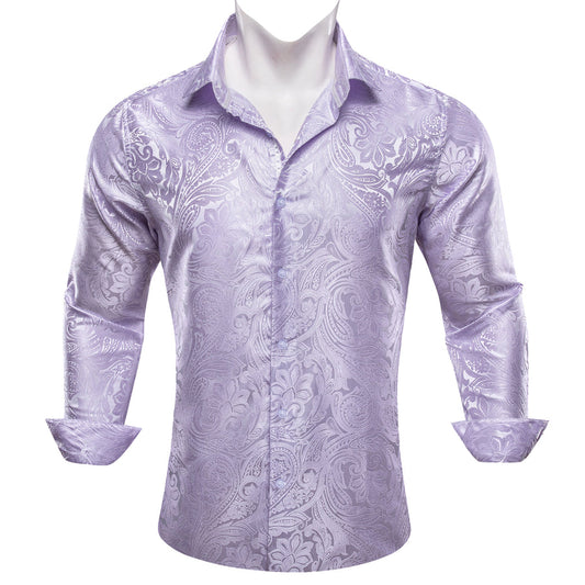 Light Purple Paisley Silk Dress Shirt shirt S   - Sophisticated Gentlemen