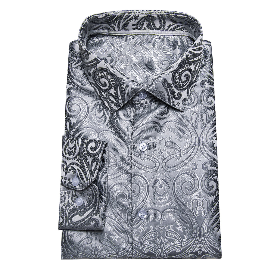 silver silk dress shirt Mens Silver Satin Dress Shirt Tie Set DE 3012