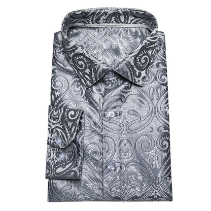 Classic White Silver Silk Dress Shirt shirt    - Sophisticated Gentlemen
