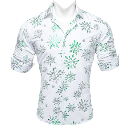 White & Green Snowflake Holiday Dress Shirt shirt - Sophisticated Gentlemen
