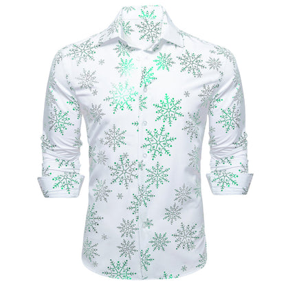 White & Green Snowflake Holiday Dress Shirt shirt - Sophisticated Gentlemen