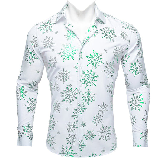 White & Green Snowflake Holiday Dress Shirt shirt S - Sophisticated Gentlemen