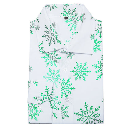 White & Green Snowflake Holiday Dress Shirt shirt - Sophisticated Gentlemen