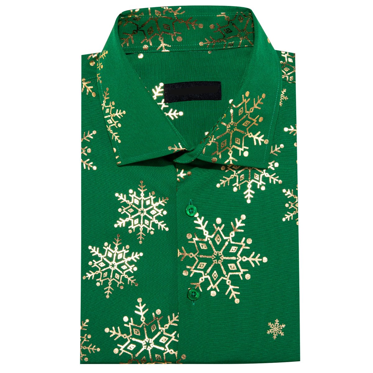 Green & Gold Snowflake Silk Shirt with Festive Design shirt - Sophisticated Gentlemen