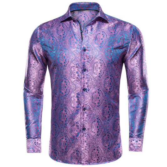 Pink and Blue Paisley Dress Shirt shirt S   - Sophisticated Gentlemen