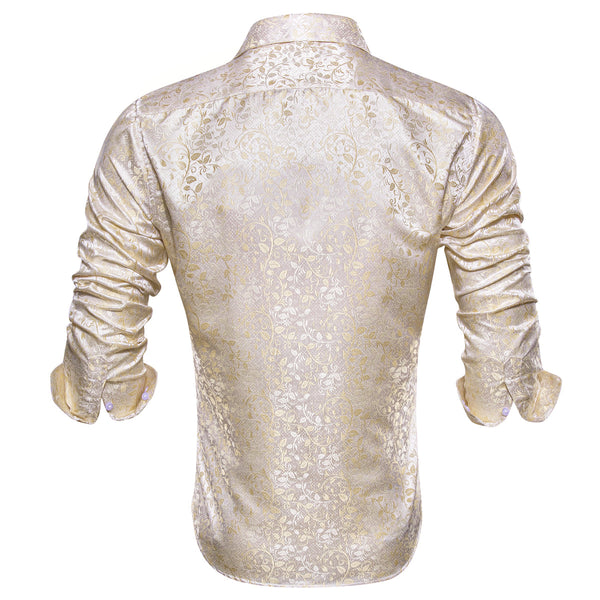 Champagne and White Floral Dress Shirt, S
