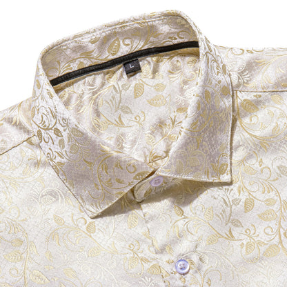 Champagne and White Floral Dress Shirt shirt    - Sophisticated Gentlemen