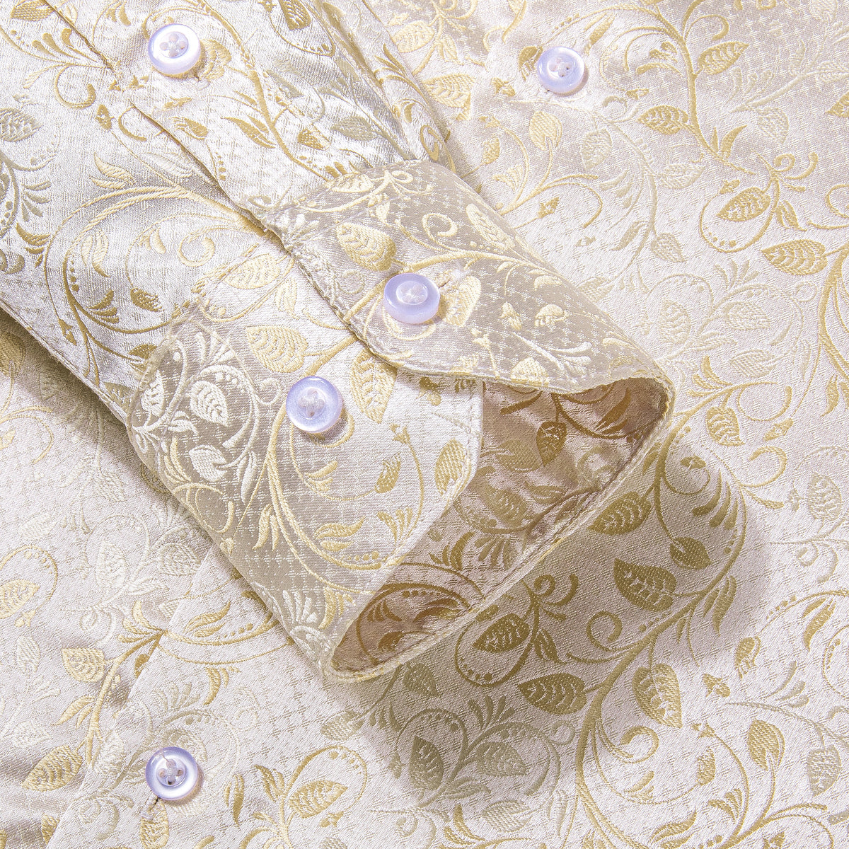 Champagne and White Floral Dress Shirt, S