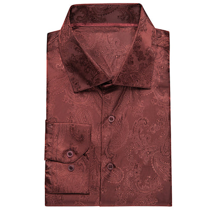 Red Brown Paisley Silk Dress Shirt shirt    - Sophisticated Gentlemen