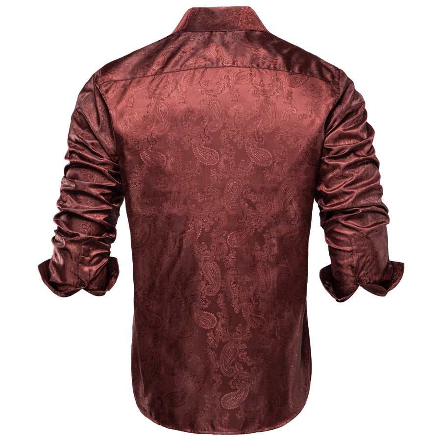 Red Brown Paisley Silk Dress Shirt shirt    - Sophisticated Gentlemen