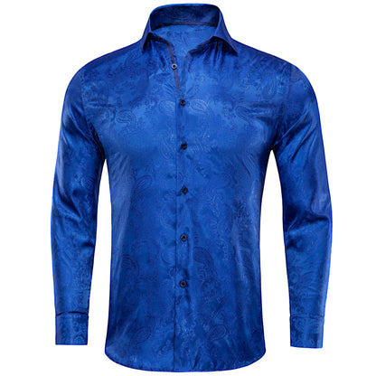 Royal Blue Paisley Silk Dress Shirt shirt S   - Sophisticated Gentlemen
