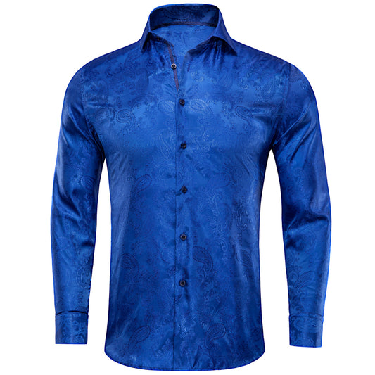 Royal Blue Paisley Silk Dress Shirt shirt S   - Sophisticated Gentlemen