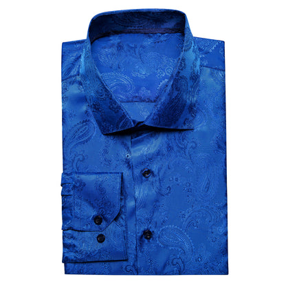 Royal Blue Paisley Silk Dress Shirt shirt    - Sophisticated Gentlemen