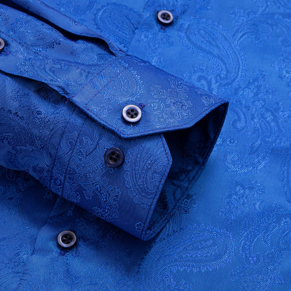 Royal Blue Paisley Silk Dress Shirt shirt    - Sophisticated Gentlemen