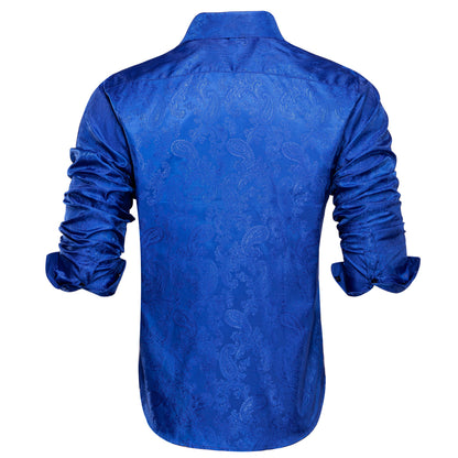 Royal Blue Paisley Silk Dress Shirt shirt    - Sophisticated Gentlemen