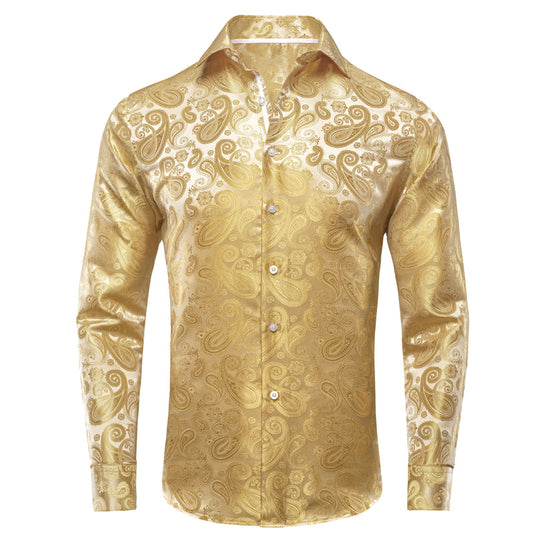 Yellow Paisley Silk Dress Shirt shirt S   - Sophisticated Gentlemen