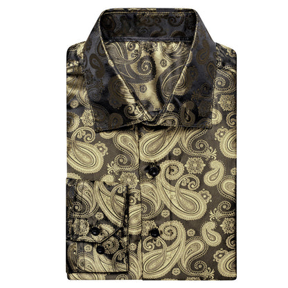 Luxury Champagne & Brown Paisley Silk Dress Shirt shirt - Sophisticated Gentlemen