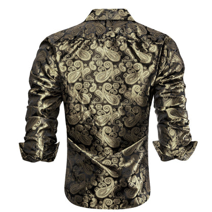Luxury Champagne & Brown Paisley Silk Dress Shirt shirt - Sophisticated Gentlemen