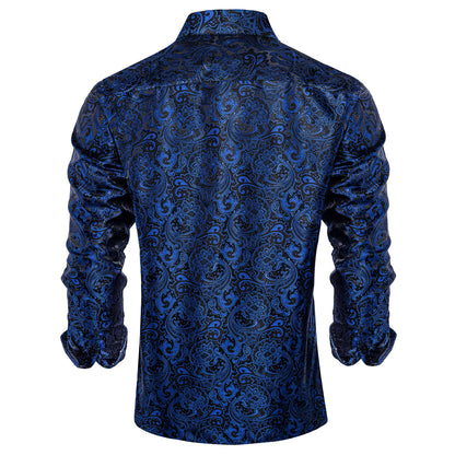 Black and Blue Floral Silk Shirt shirt    - Sophisticated Gentlemen