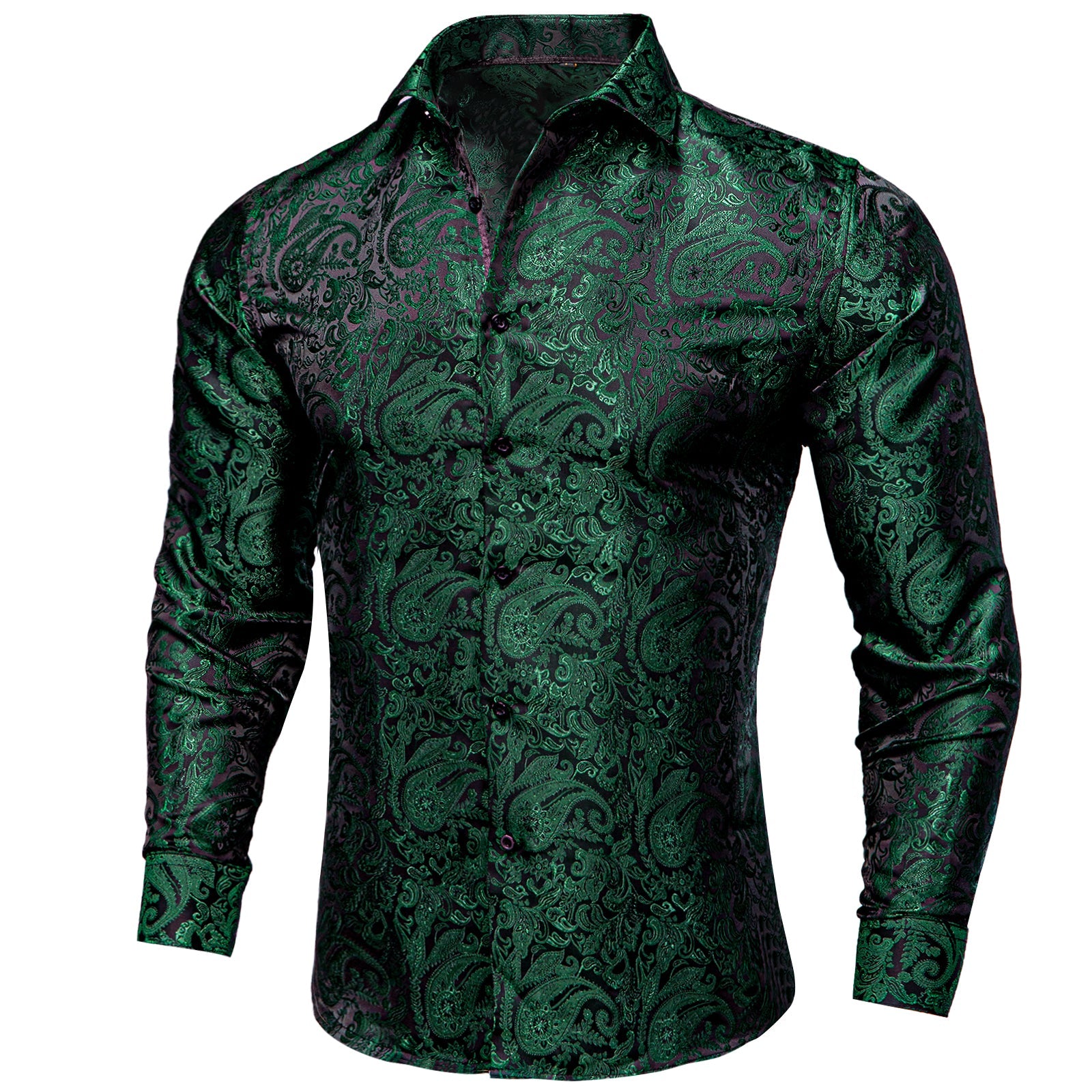 Dark Green Paisley Dress Shirt shirt S   - Sophisticated Gentlemen