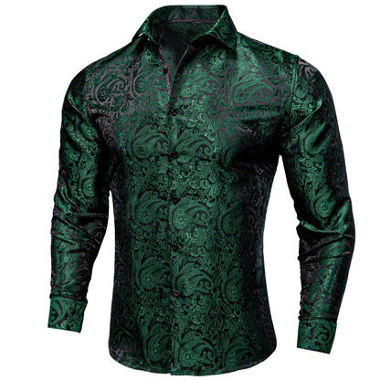 Dark Green Paisley Dress Shirt shirt S   - Sophisticated Gentlemen