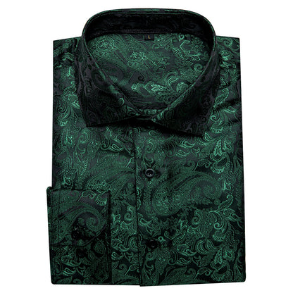 Dark Green Paisley Dress Shirt shirt    - Sophisticated Gentlemen